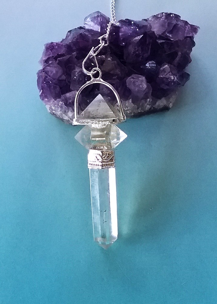 HERKIMER Pendulum,HERKIMER Diamond Dowsing Pendulum With Crystal Pyramid