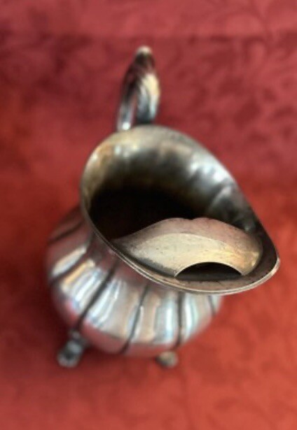 Antique HEIRLOOM Silver Plate Footed Pitcher ~ MELON ~ Patina