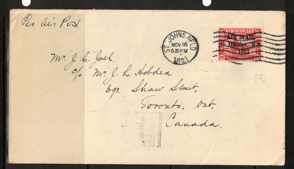 Newfoundland #C3J Used On Cover To Toronto **With Certificate**