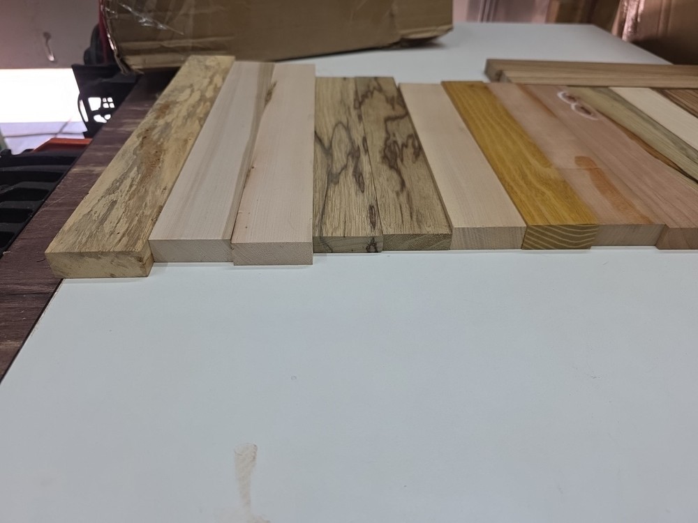Assorted Domestic And Exotic Cutting Board Strips. 60 Total