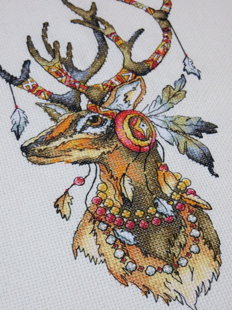 Finished Completed Cross Stitch - Forest Shaman Deer