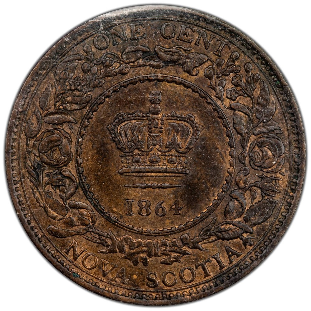 Nova Scotia 1864 One Large Cent Coin - ICCS MS-60 Brown