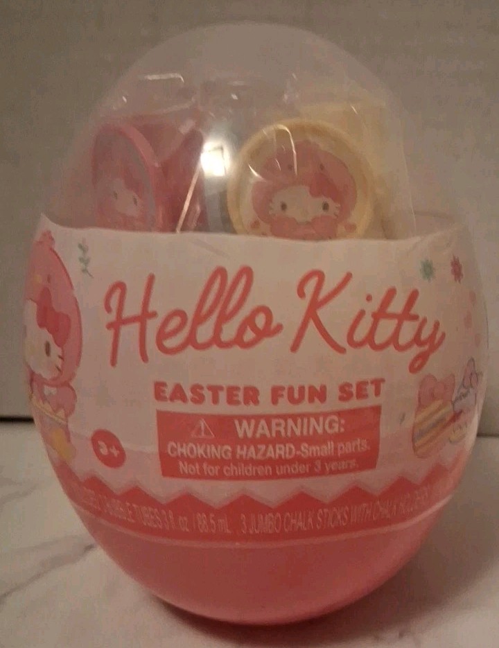 Hello Kitty Easter Egg Fun Set Bubbles Chalk Mini Disc New Unopened