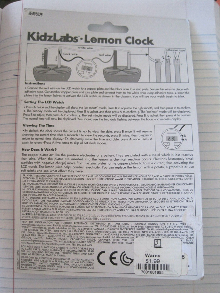 KidzLabs Lemon Clock NIP