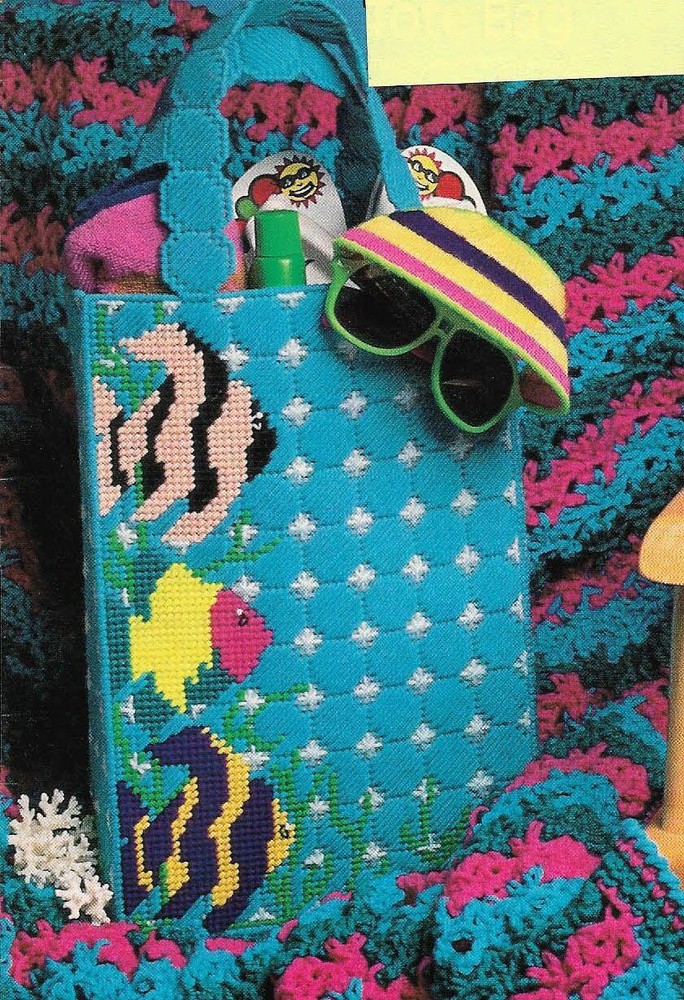 TROPICAL FISH TOTE BAG DIGEST SIZE PLASTIC CANVAS PATTERN INSTRUCTIONS