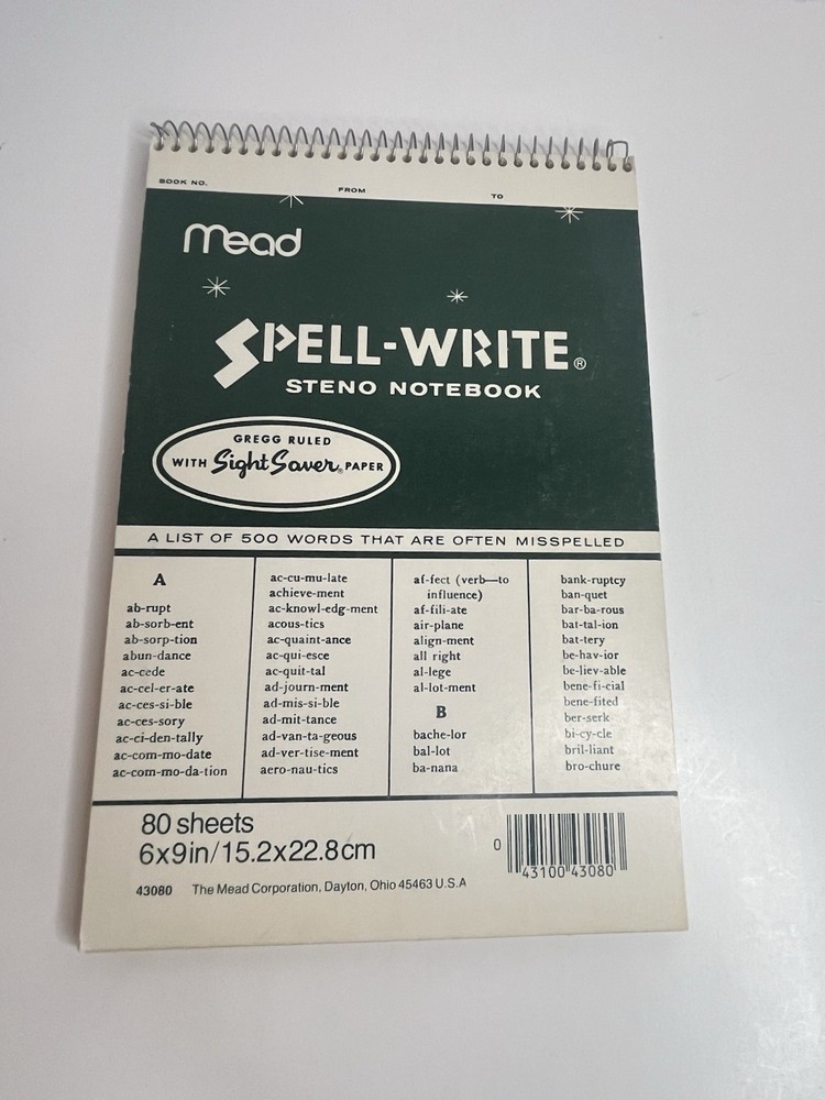 Vintage 1986 Mead Spell-write Sterno Notebook