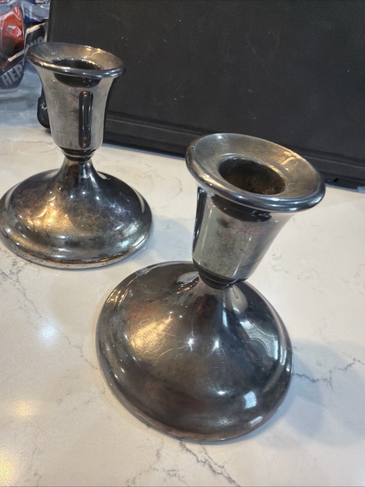 Int'l Silver Co. Silver Plated Candlestick Holders Pair 3.75