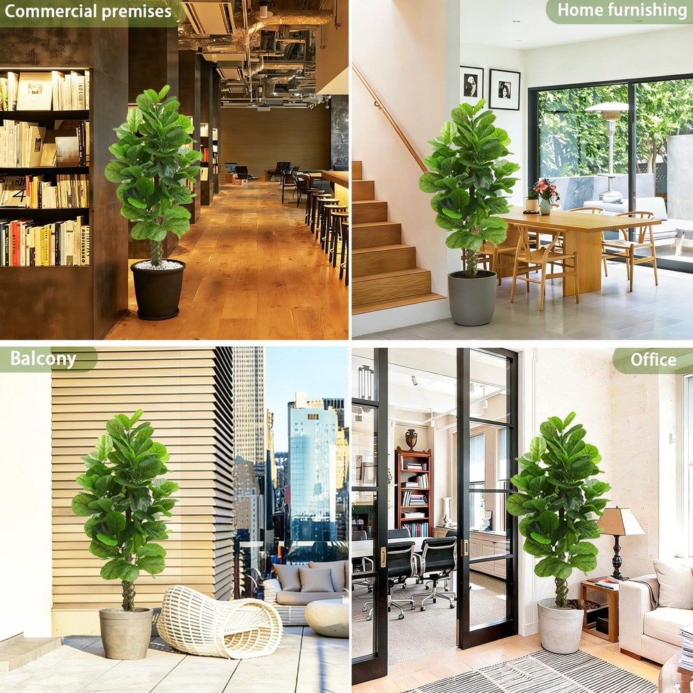 Artificial Fiddle Leaf Fig Tree 5FT, Large Fake Tree in White Pot, Artificial...