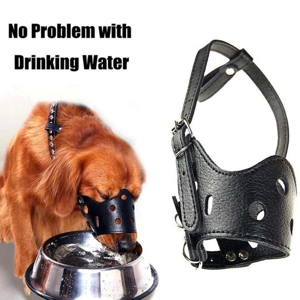 Soft Leather Muzzle for Dogs Anti-Biting Secure Adjustable and Breathable Muzzle
