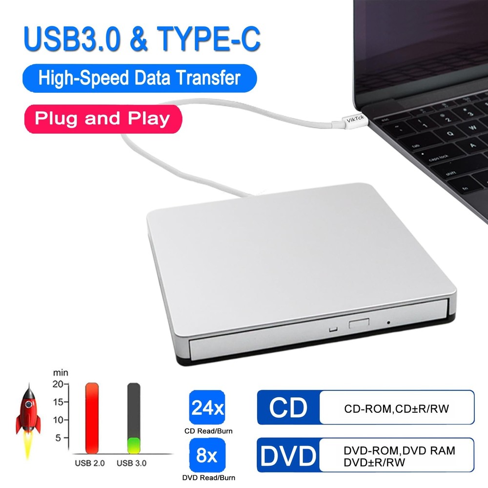External USB-C SuperDrive DVD CD Drive Portable DVD CD Reader/Burner for Appl...