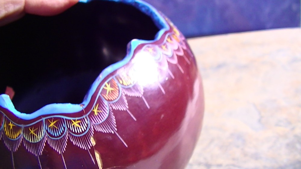 Hand Painted Gourd 5" Wide x 3"Tall Origin unknown Some Damage