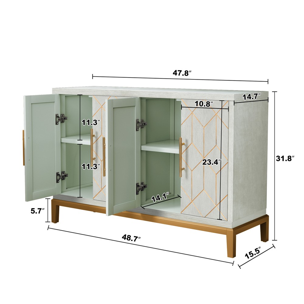 Storage Sideboard Cabinet with 4 Doors Modern Kitchen Buffet Cabinet Green