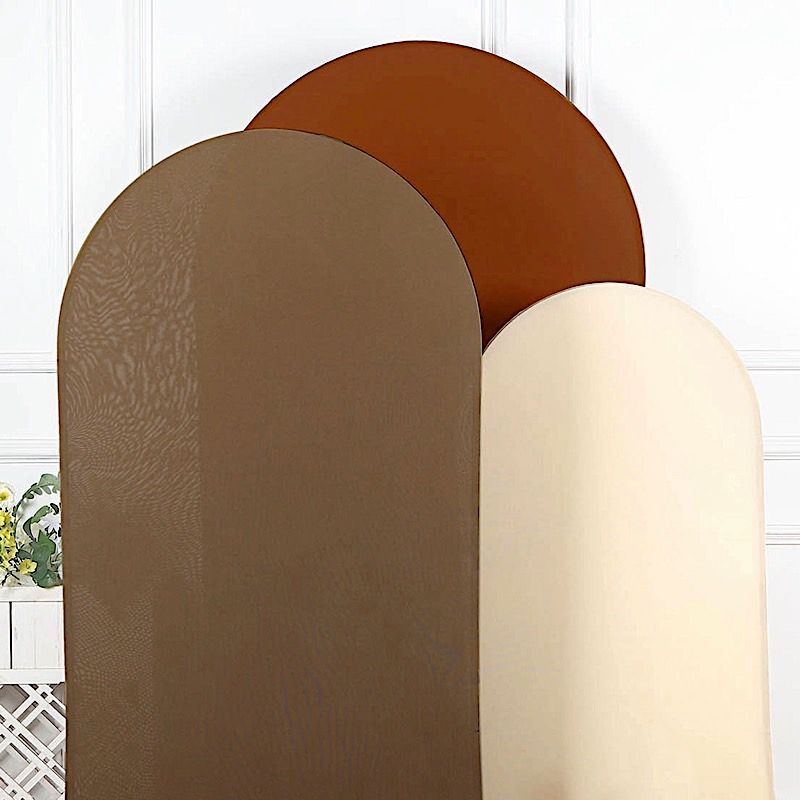 3 MIXED NATURAL Matte Fitted Spandex Round Top Arch Backdrop STAND COVERS Set