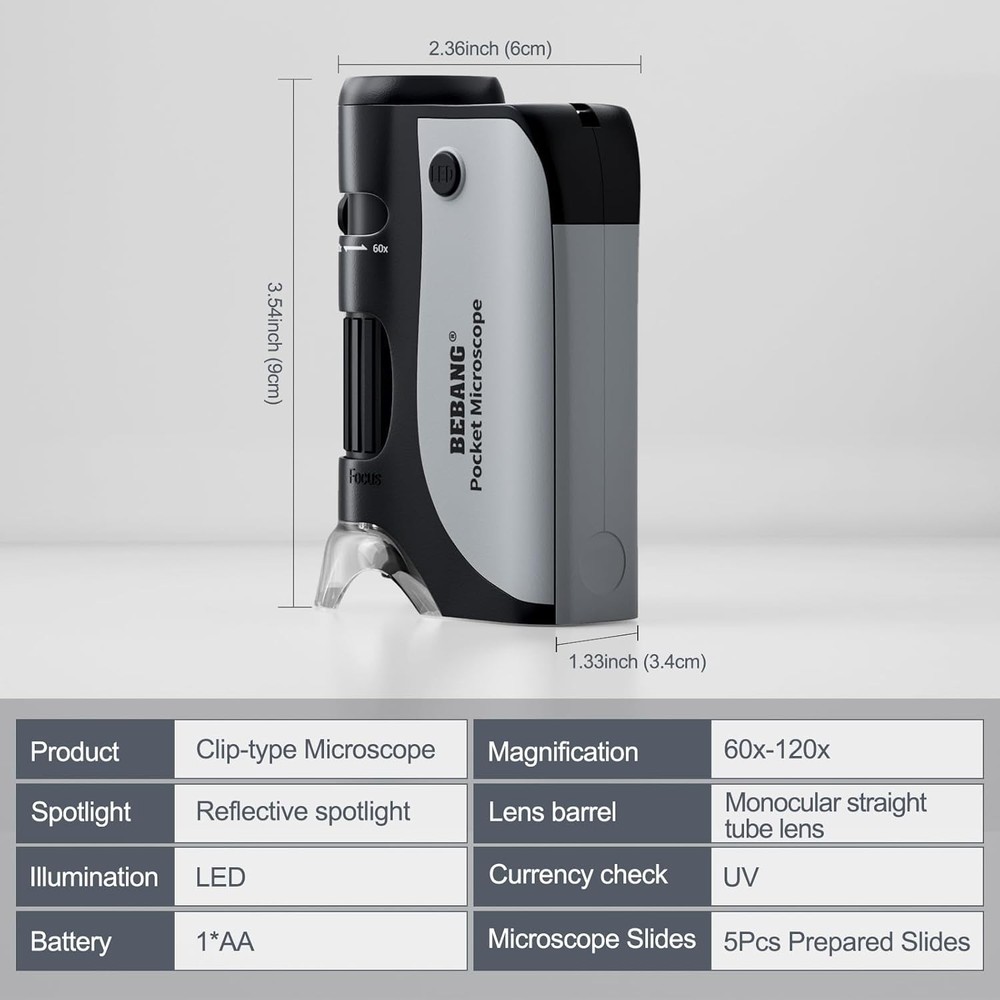 BEBANG Pocket Microscope,60X-120X Handheld Mini Microscope Black(60X-120X)