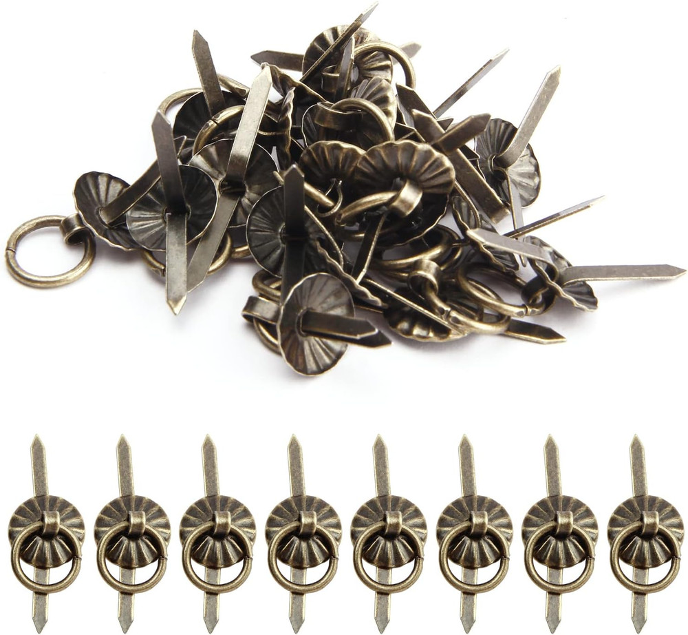 Mromax 50Pcs Metal Brad Fasteners Mini Pull Ring Handle, Lightweight Vintage Dec