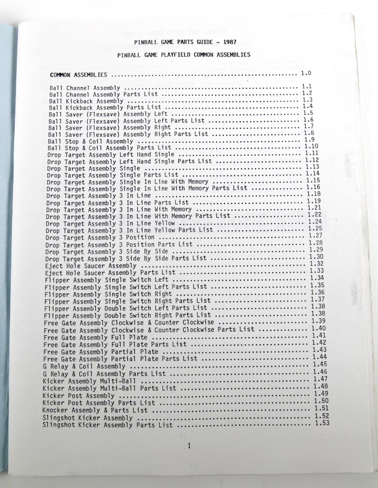 Bally (Midway-Sente) 1987 Pinball Game Common Assemblies Book