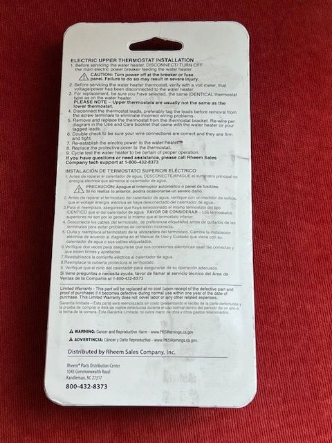 Preferred Electric Upper Thermostat 240V 150 Degree Therm-O-Disc UV11698