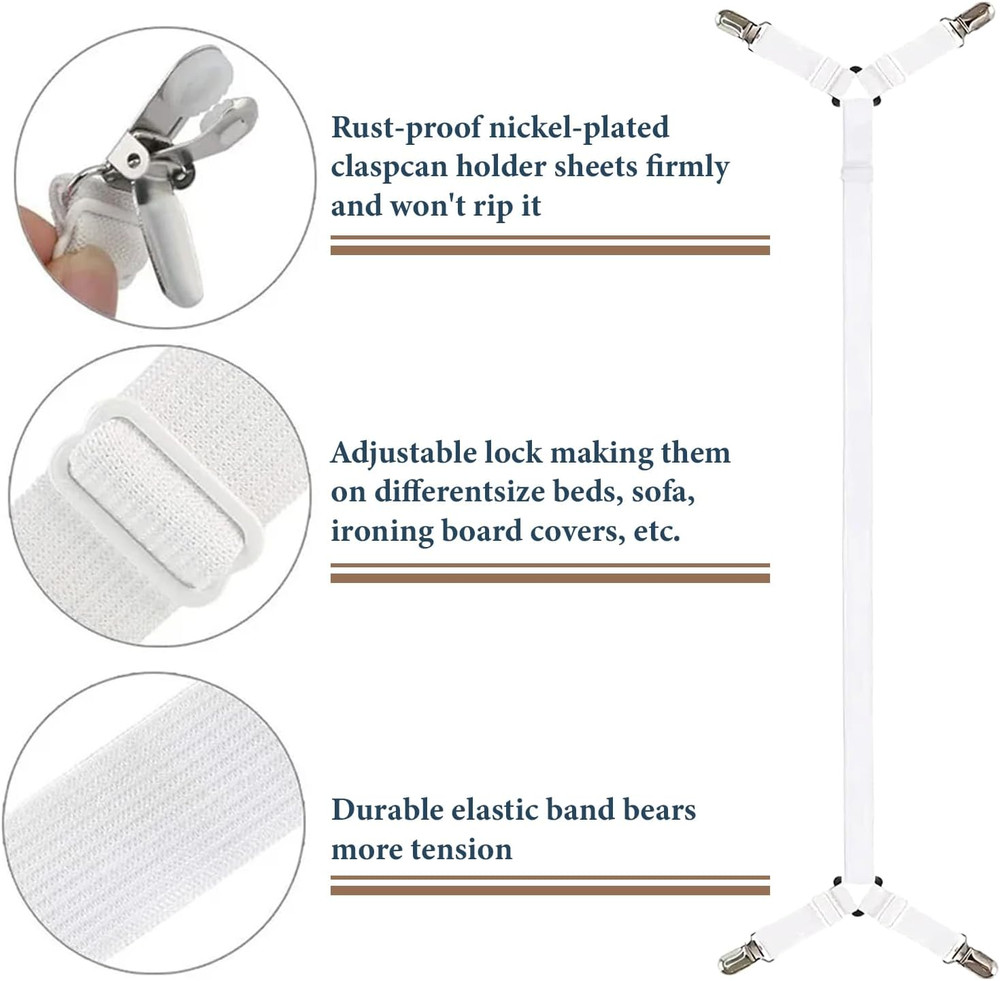 Consss Bed Sheet Straps, Adjustable Durable Bed Sheet Holder Straps with Metal C