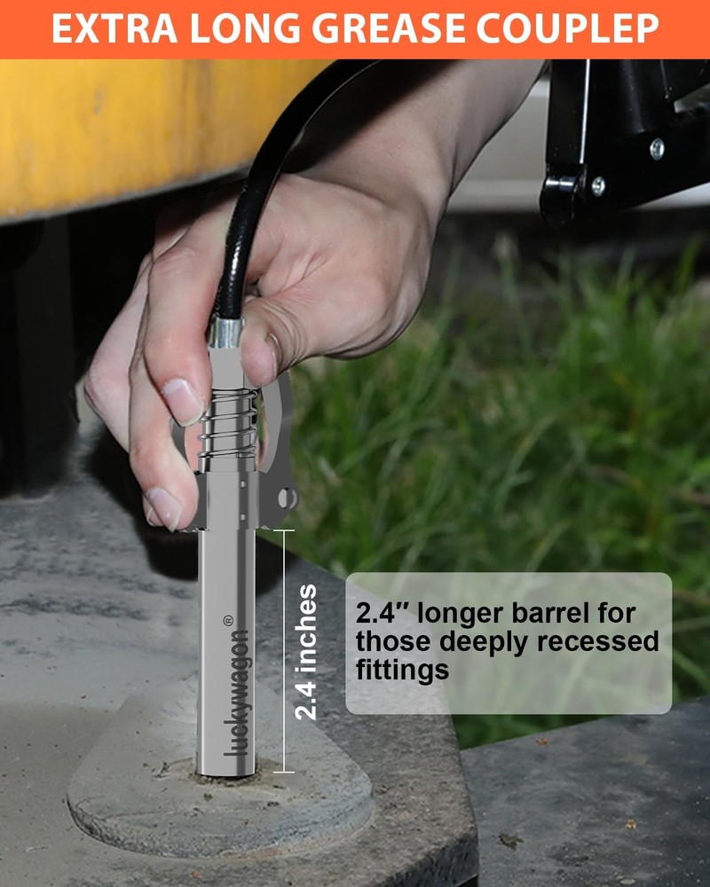 luckywagon Grease Gun Coupler Extra Long Grease Gun Tips for Tight Spaces, Hi...