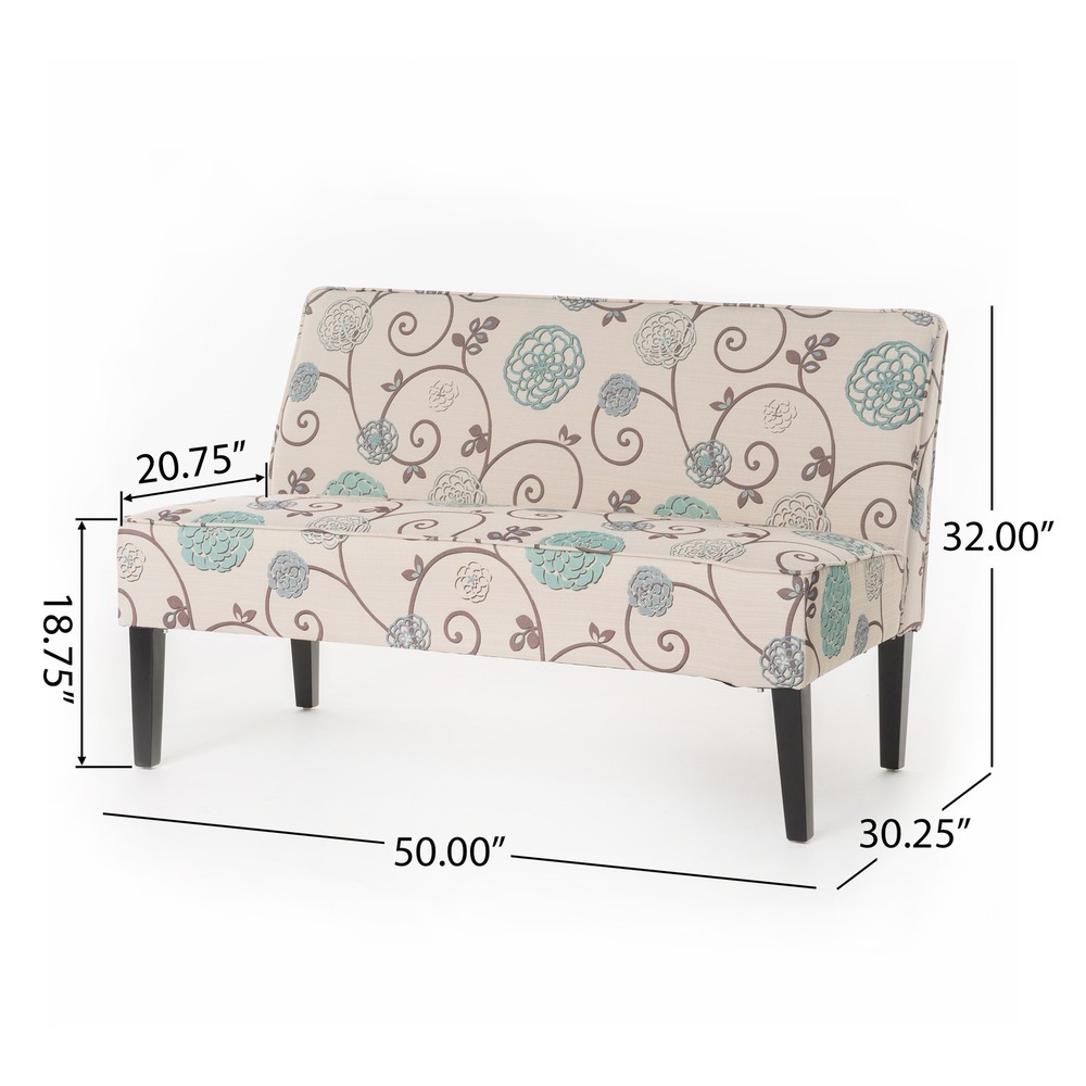 50'' Upholstered Loveseat|White and Blue