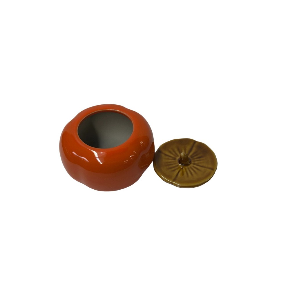 Delicate Orange Persimmon Shape Stem Lid Ceramic Display Art ws4507