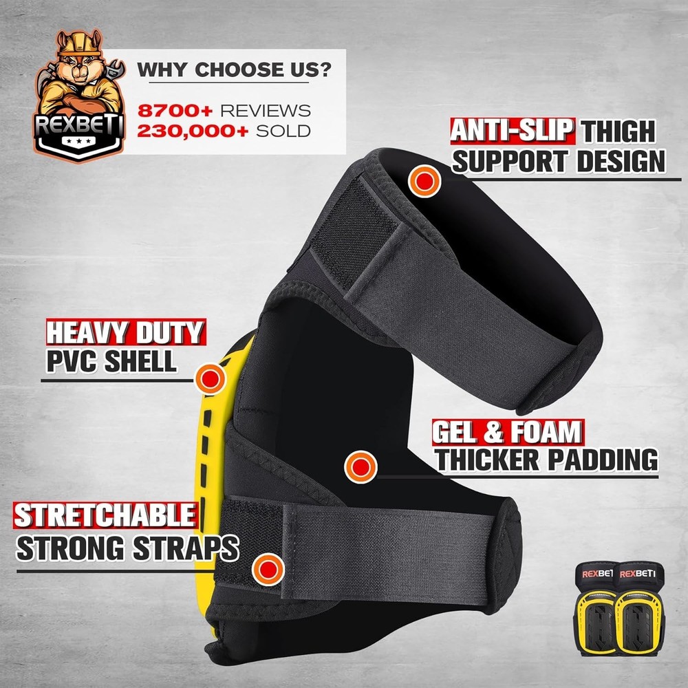 REXBETI Knee Pads for Work, Construction, Original, Yellow