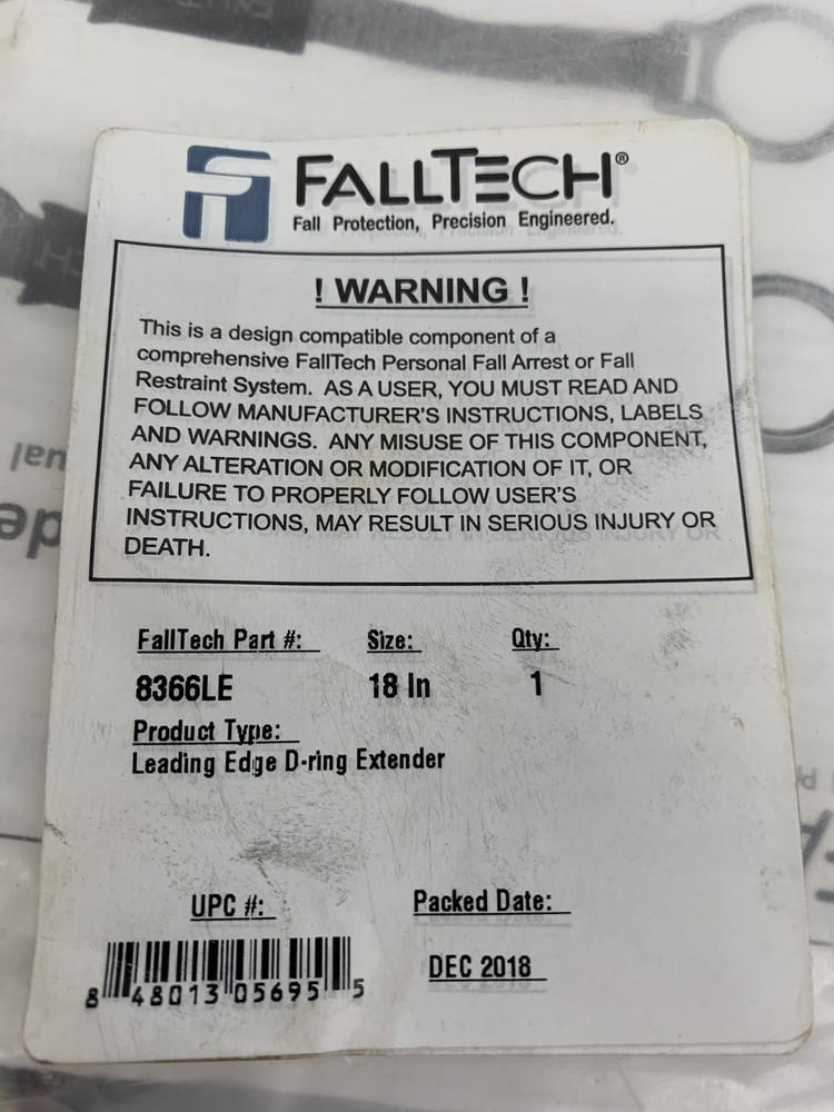 Falltech 8366LE 18" Cable Leading Edge D-Ring Extender Qty. 1