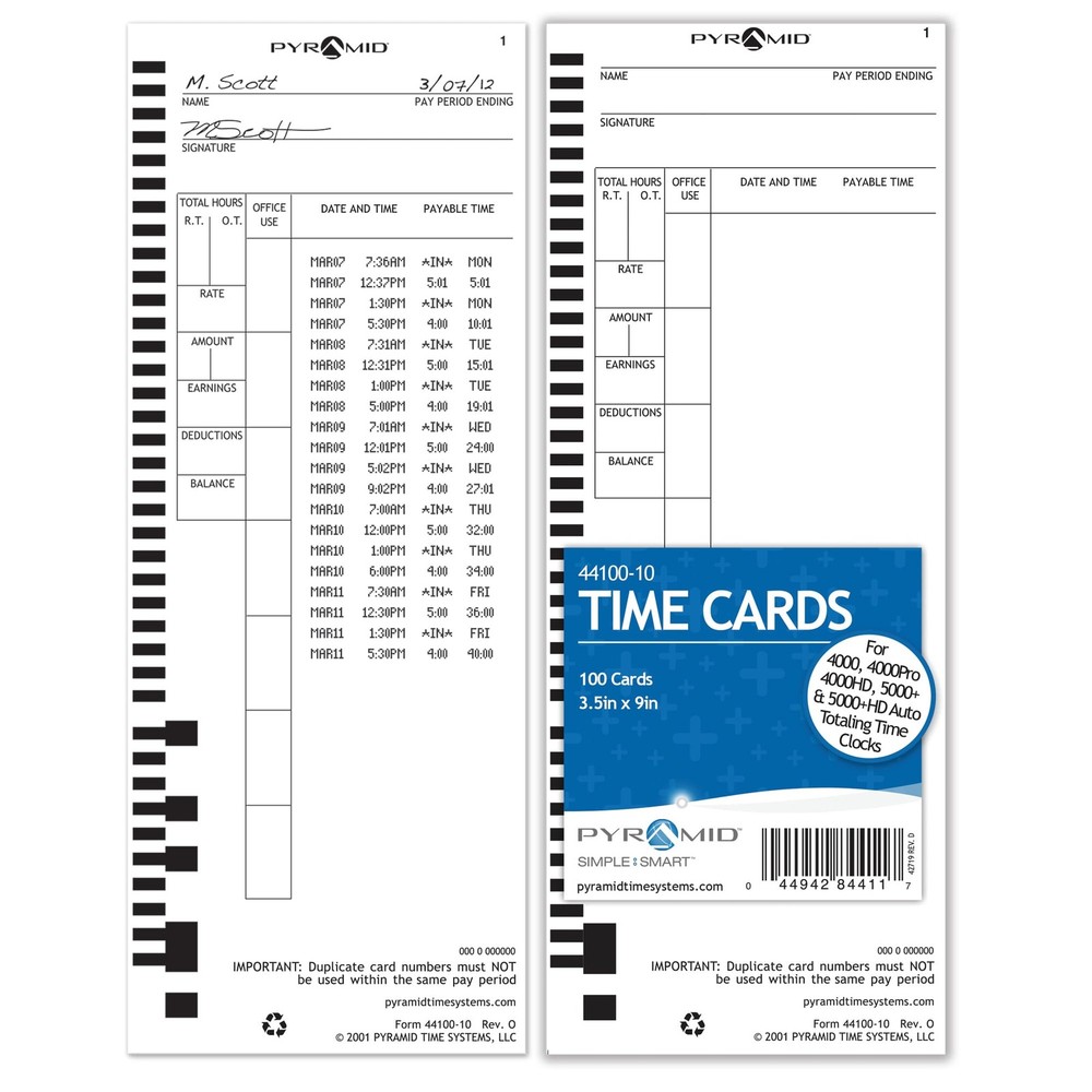 Pyramid Time Systems - Authentic Cards (44100-10) for 100 pk, White