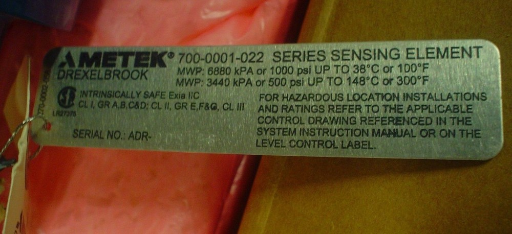 Ametek Drexelbrook 700-0001-022 sensing element w/ 12' probe transmitter