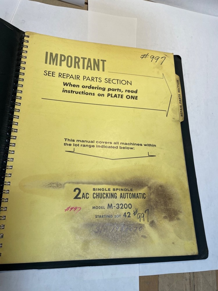 Warner & Swasey 2AC Single Spindle Chucking Automatic Service Manual