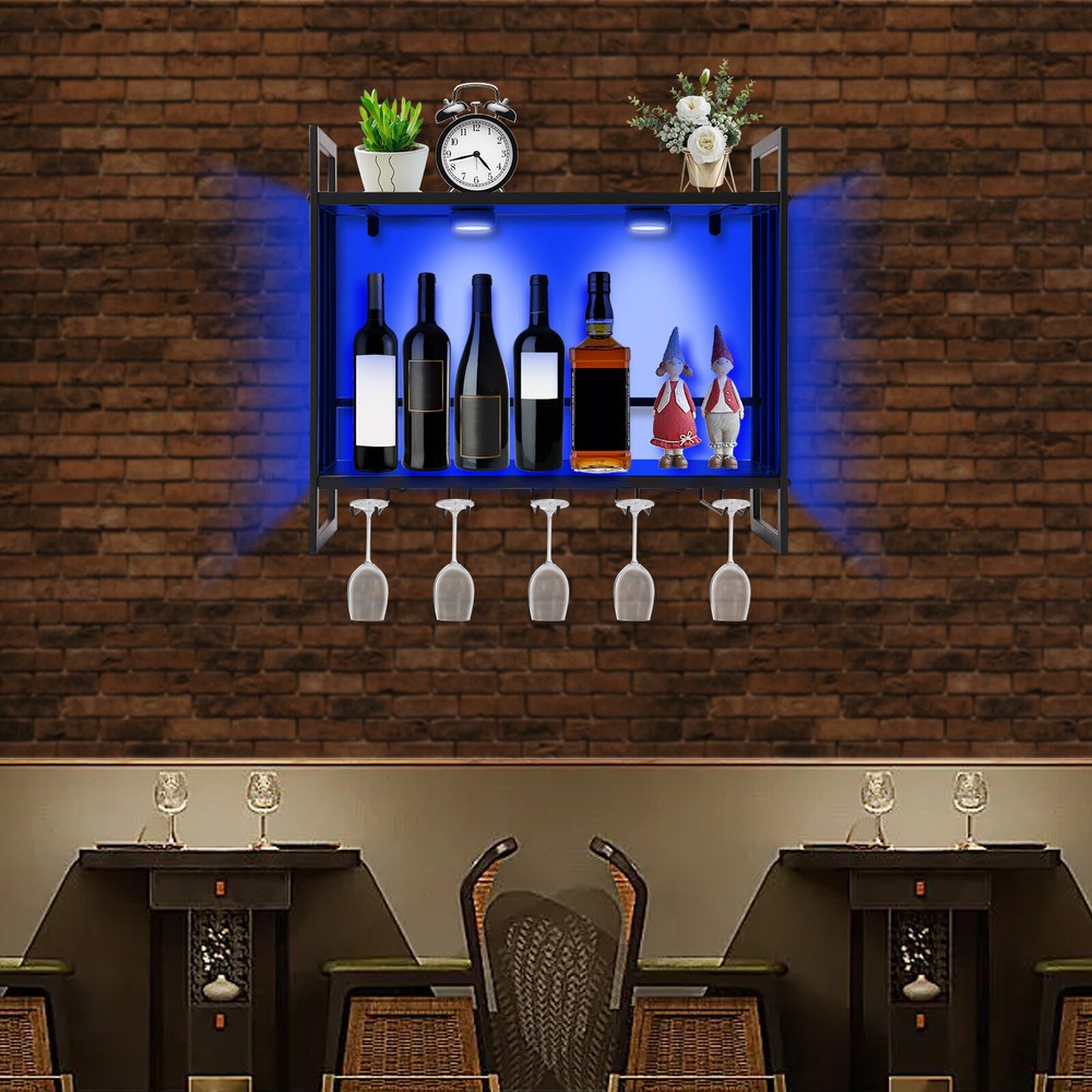 Wall Mounted LED RGB Wine Display Rack,Bottle Storage Holder, 2 Layers