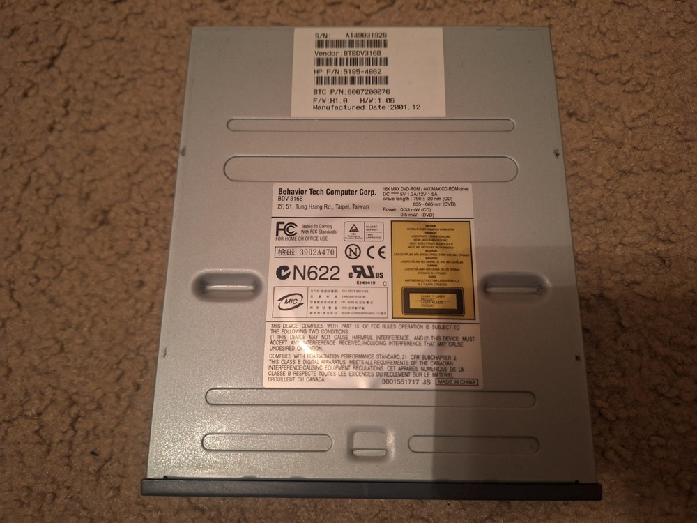 Behavior Tech Computer Corp BDV 316B DVD-ROM CD-ROM Drive 5185-4862