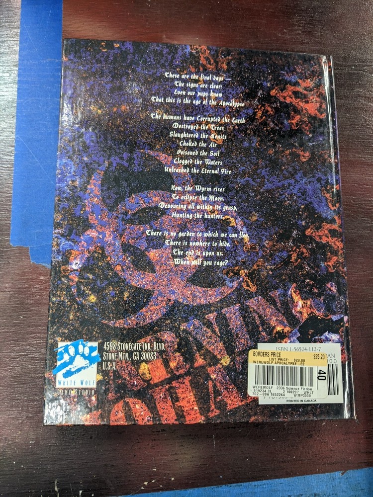 Werewolf Apocalypse Core Rule Book 2nd Edition 3600 White Wolf