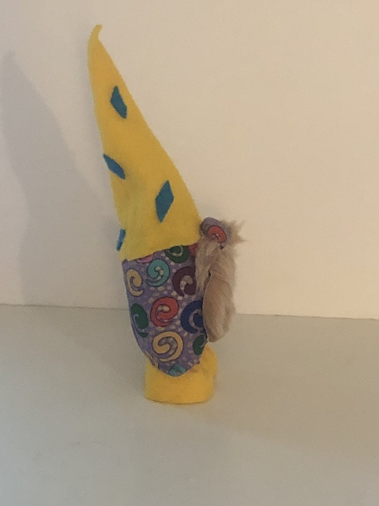 Gnome Handcrafted Shelf Sitter Purple Design with Yellow Hat