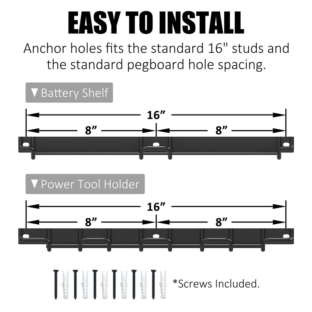 Wall Mounted Drill Rack & Tool Shelf, Power Tool Organizer Holder, Heavy Duty...