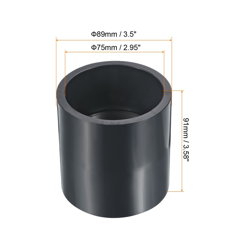 UPVC Pipe Fitting 75mm 2.95" Socket, 1pc Straight Joints, Dark Grey