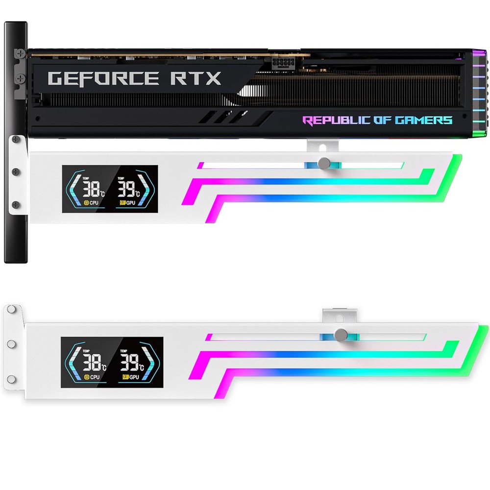 Adjustable ARGB GPU Support Bracket with Temp Display - Anti-Sag Graphics Card S