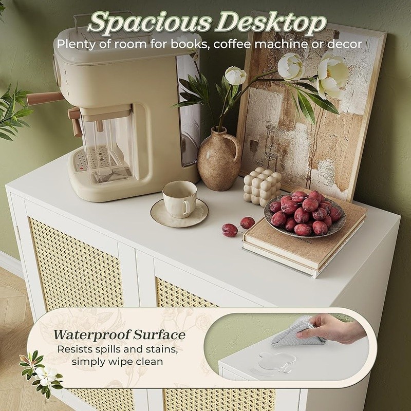 Rattan Sideboard Storage Cabinet Buffet Console Organizer Modern Design New