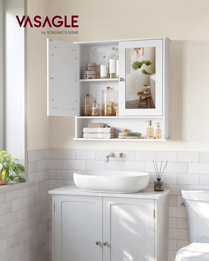 Bathroom Cabinet with Mirror, Wall Cabinet with 2 Mirrored Doors, Adjustable ...