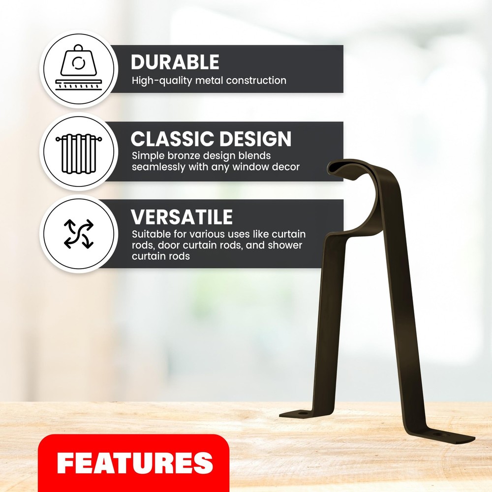 5/8" Cafe Rod Bracket with 1.9" Wall Clearance, Decorative, Includes Mounting...