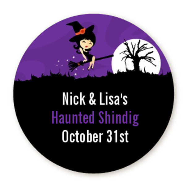 Trendy Witch - Halloween Personalized Round Stickers - 8 sizes available