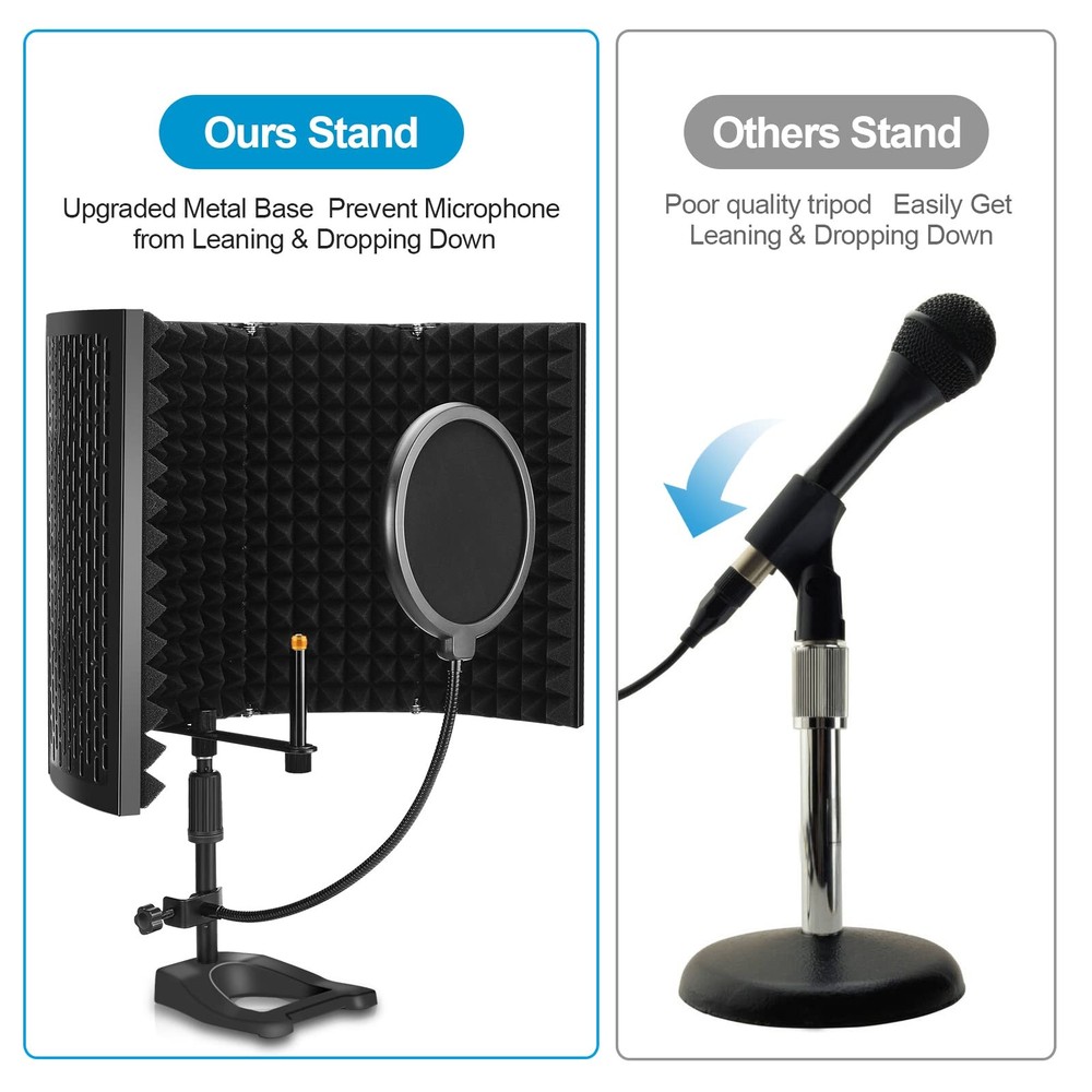Microphone Isolation Shield, Microphone Isolation Shield with Stand and Pop F...