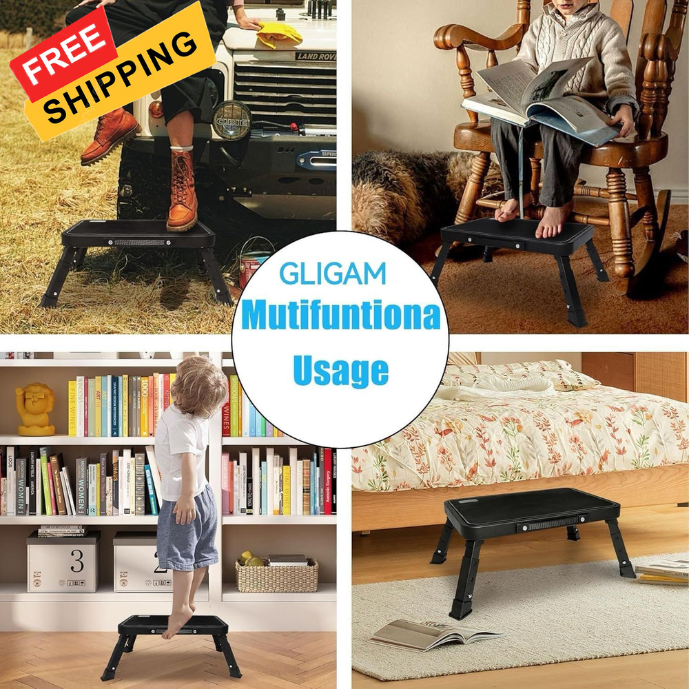 Step Stool, Adjustable Folding Stools for 15" WX 10.4" DX 6.7H, Black
