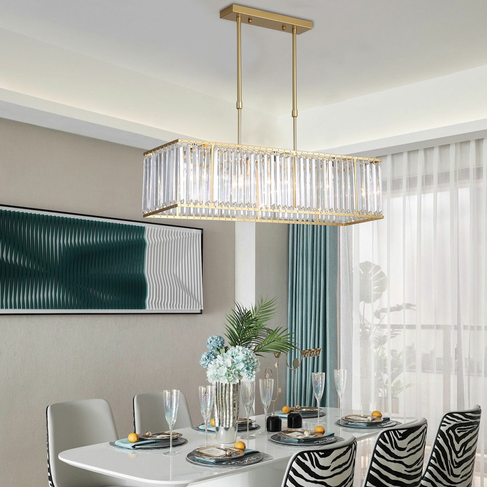 Modern Crystal Chandelier Rectangular Ceiling Light LED Living Room Pendant Gold
