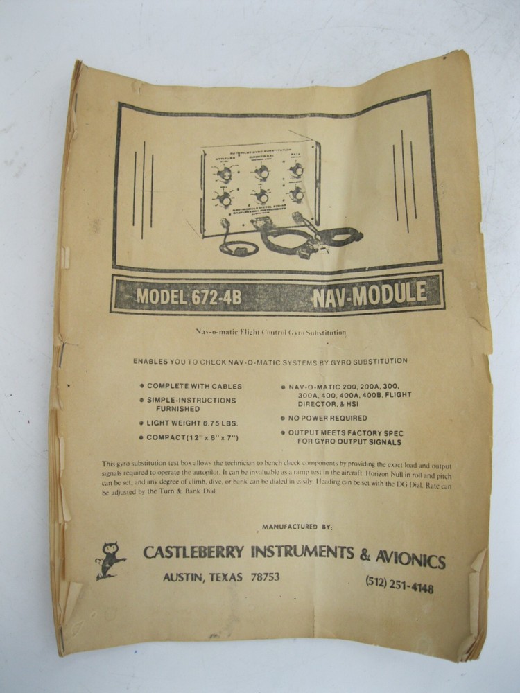 CASTELBERRY INSTRUMENTS & AVIONICS NAV-MODULE PN: 672-4B