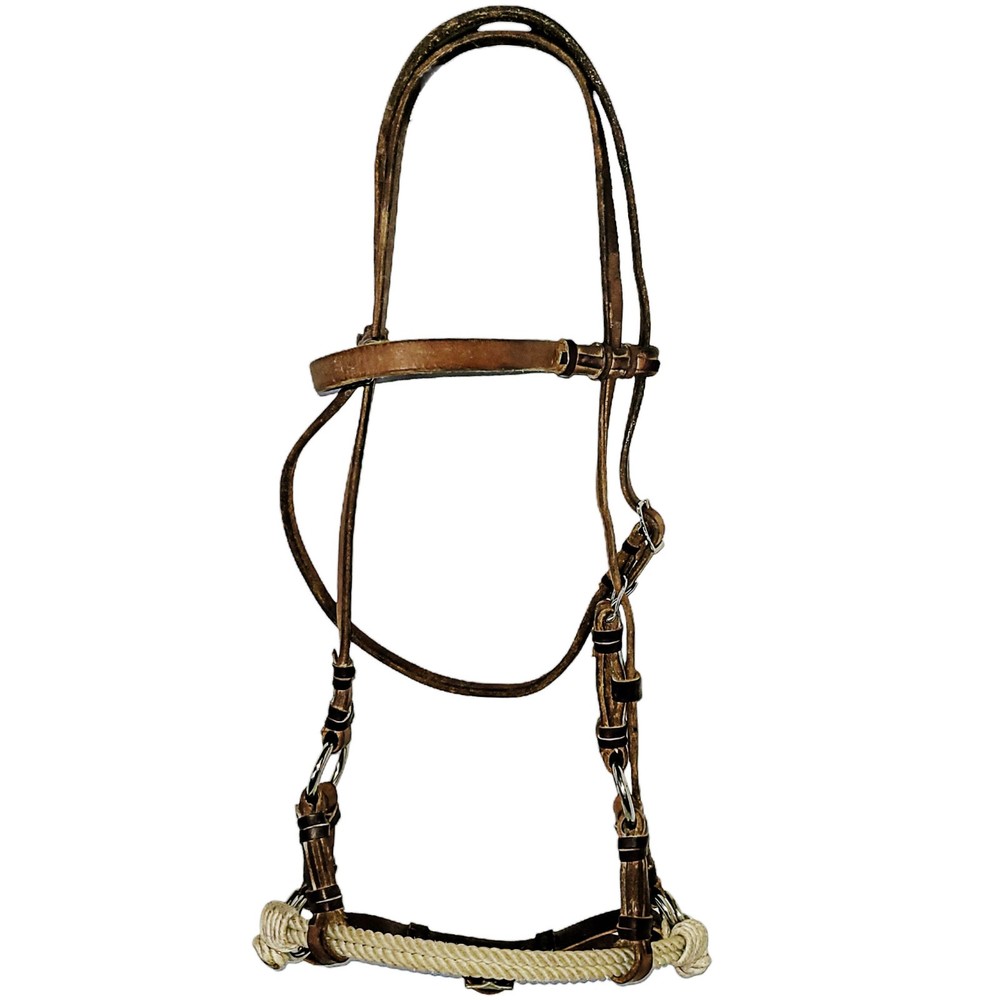 Champion Turf Harness Leather Double Rope Nose Sidepull Bitless Bridle