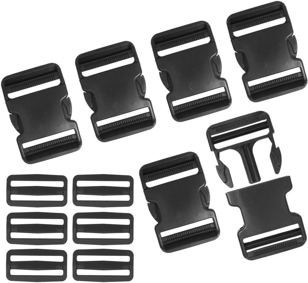 6 Pack 2 Inch Flat Dual Adjustable Plastic Side Release Buckles for...