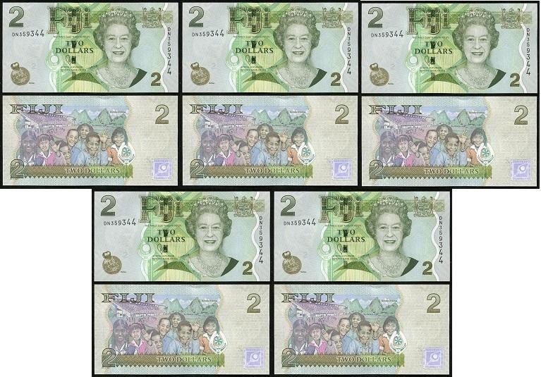 Fiji - 5 pcs х 2 Dollars 2011 UNC Pick 109b Lemberg-Zp