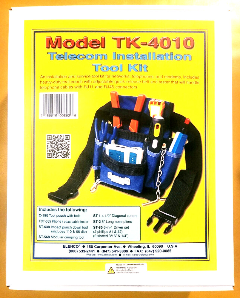 Telecom Technician Installation Tool Kit TK-4010 Networks Telephones & Modems