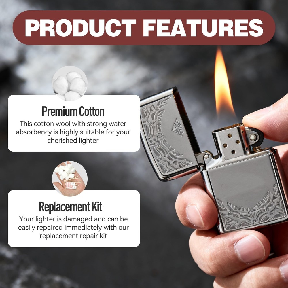Cotton Wadding Felt Wick Kit for Universal Lighters - Easy to Use
